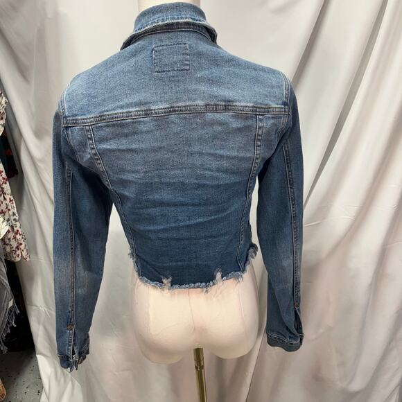 I &‎ M Denim Jean Jacket Womens Small Medium Wash Cropped Raw Hem Distressed - Picture 6 of 15